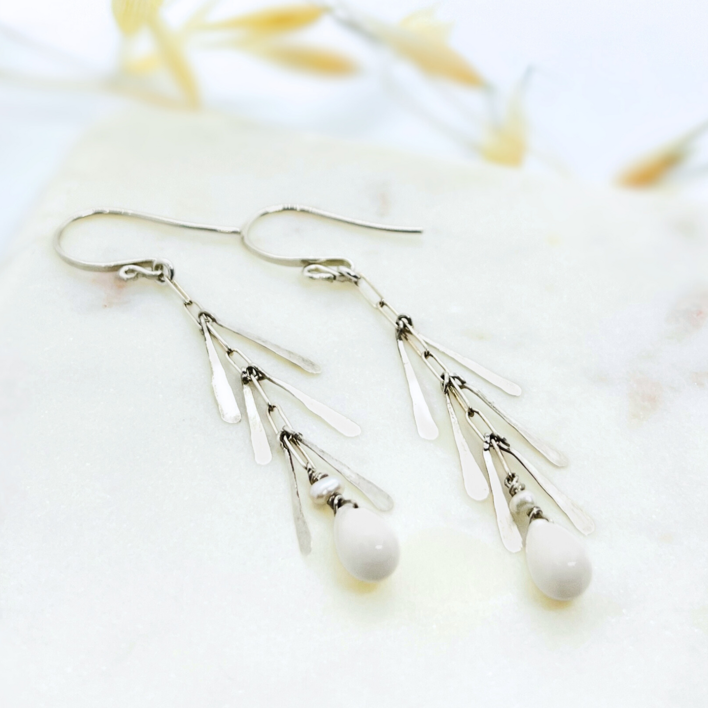 Fringe Drop Earrings with Freshwater Pearl and Coral