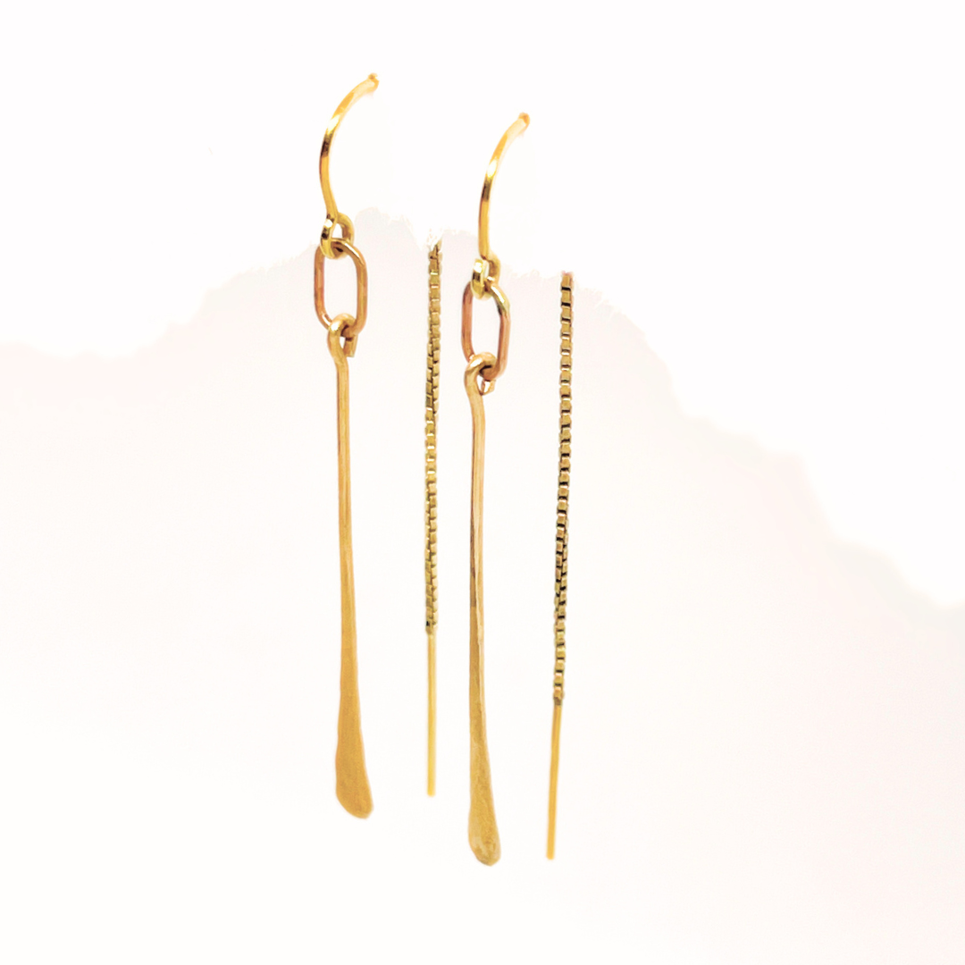 Gold Bar Chime Hammered Earring