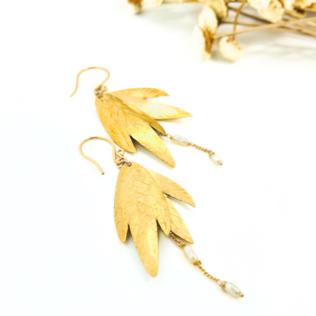 Cascading Leaf Earrings with Freshwater pearls