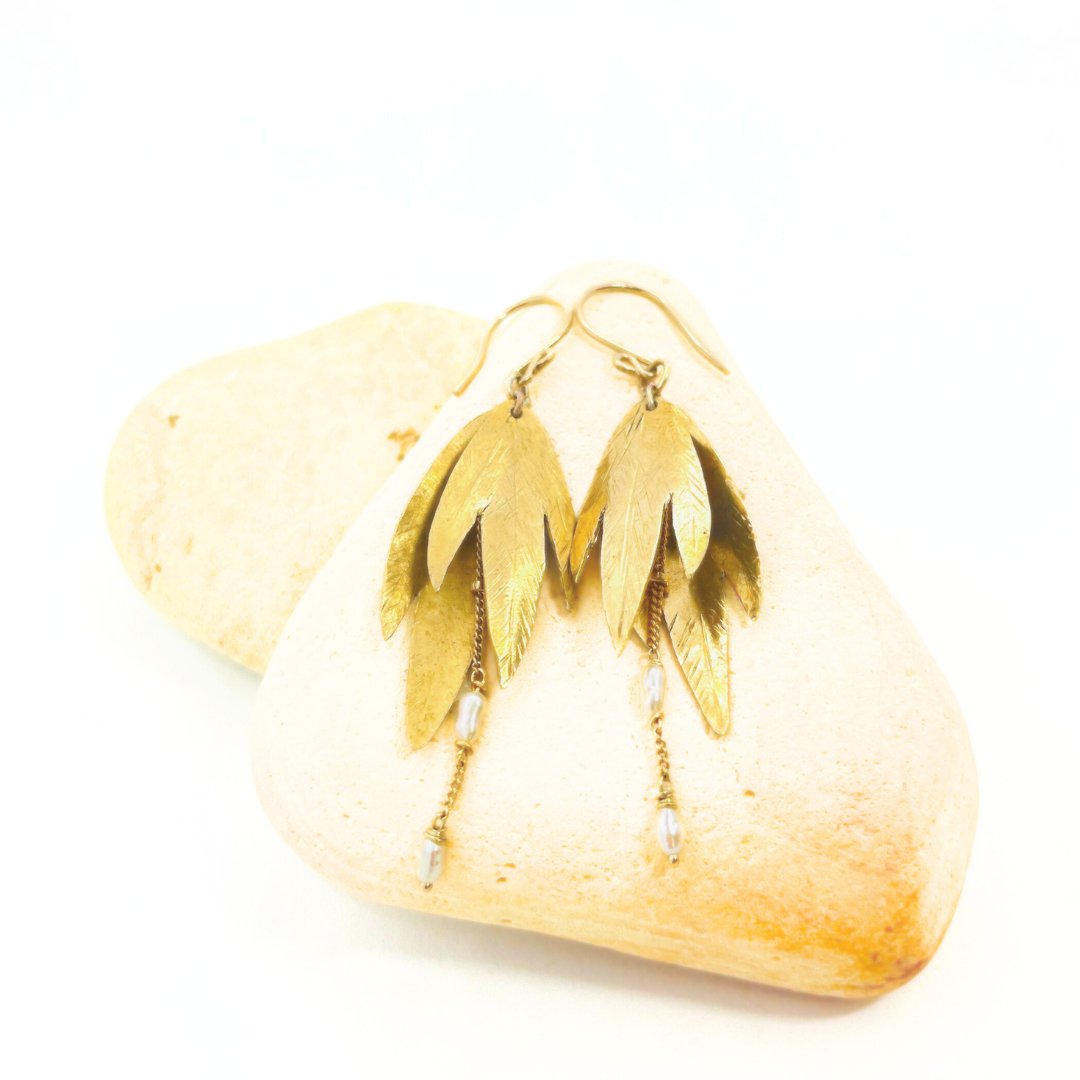 Cascading Leaf Earrings with Freshwater pearls