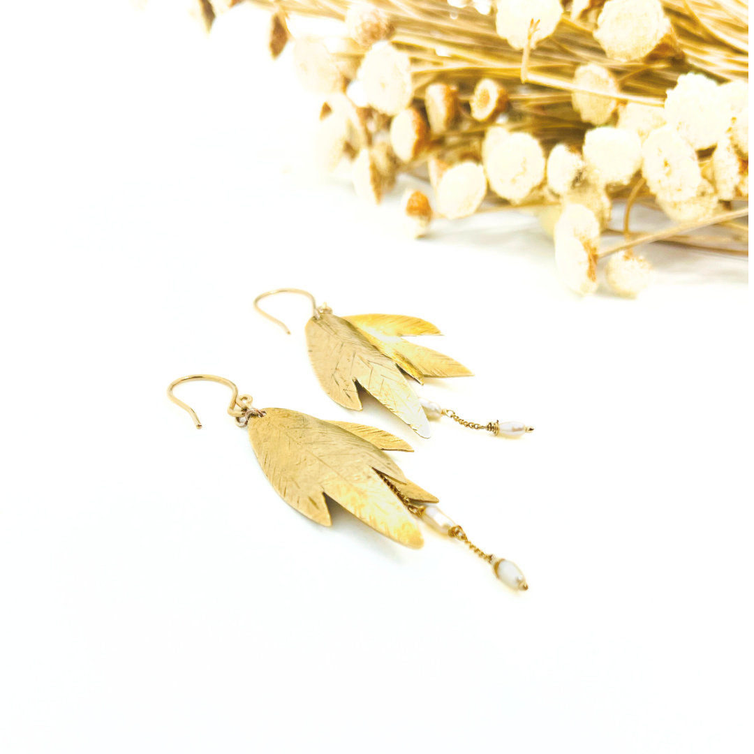 Cascading Leaf Earrings with Freshwater pearls