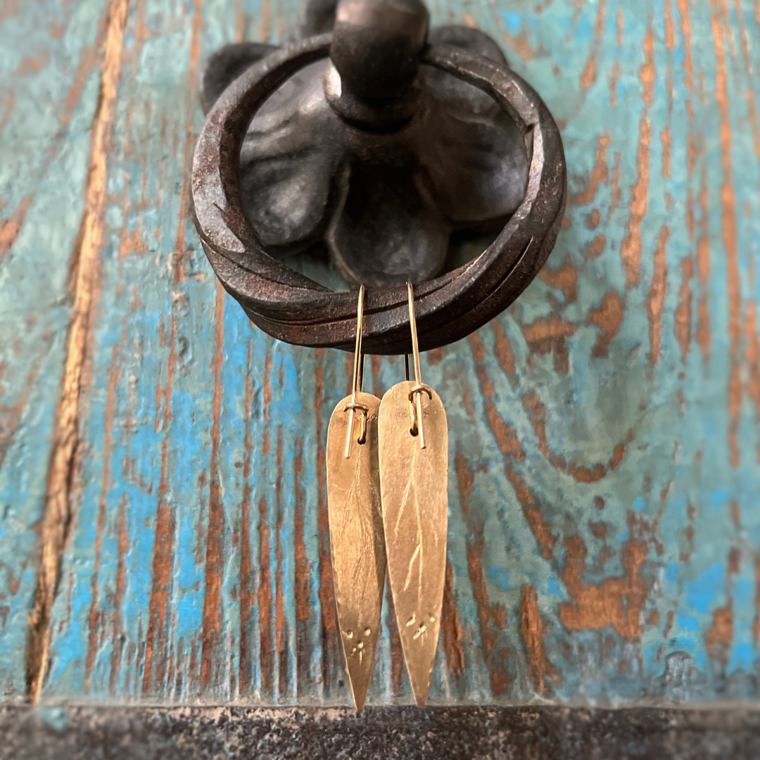 Labradorite Dagger and Brass Leaf Earring