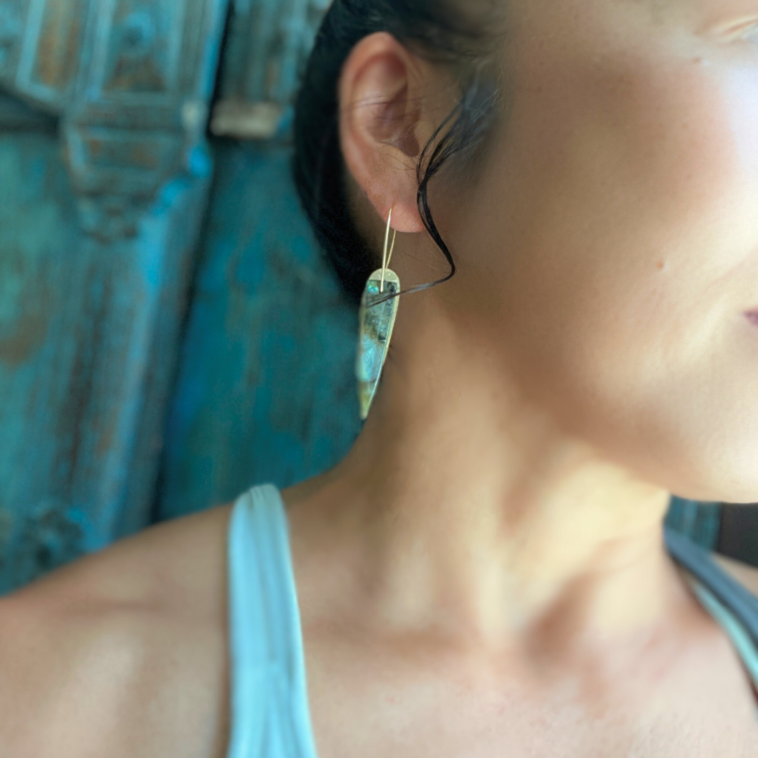 Labradorite Dagger and Brass Leaf Earring