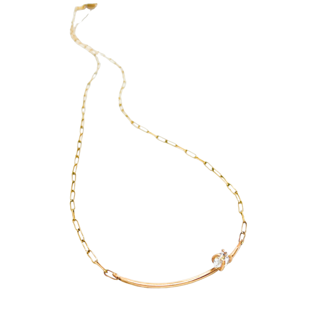 Herkimer Diamond Curved Bar Necklace