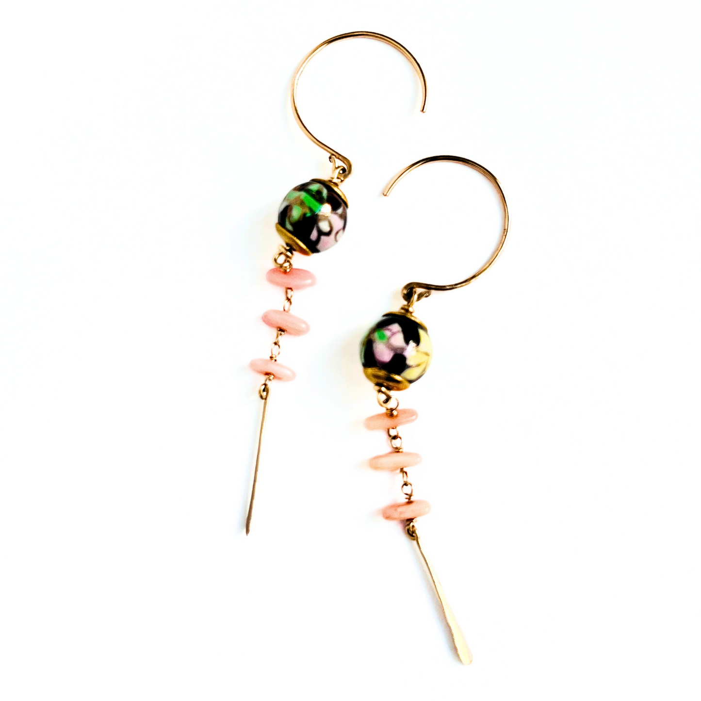 Floral Ceramic Bead with Pink Coral Earrings