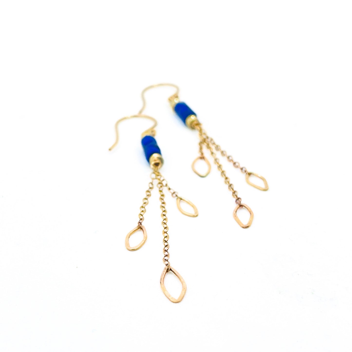 Lapis Heishi Leaf Trio Chain Earring