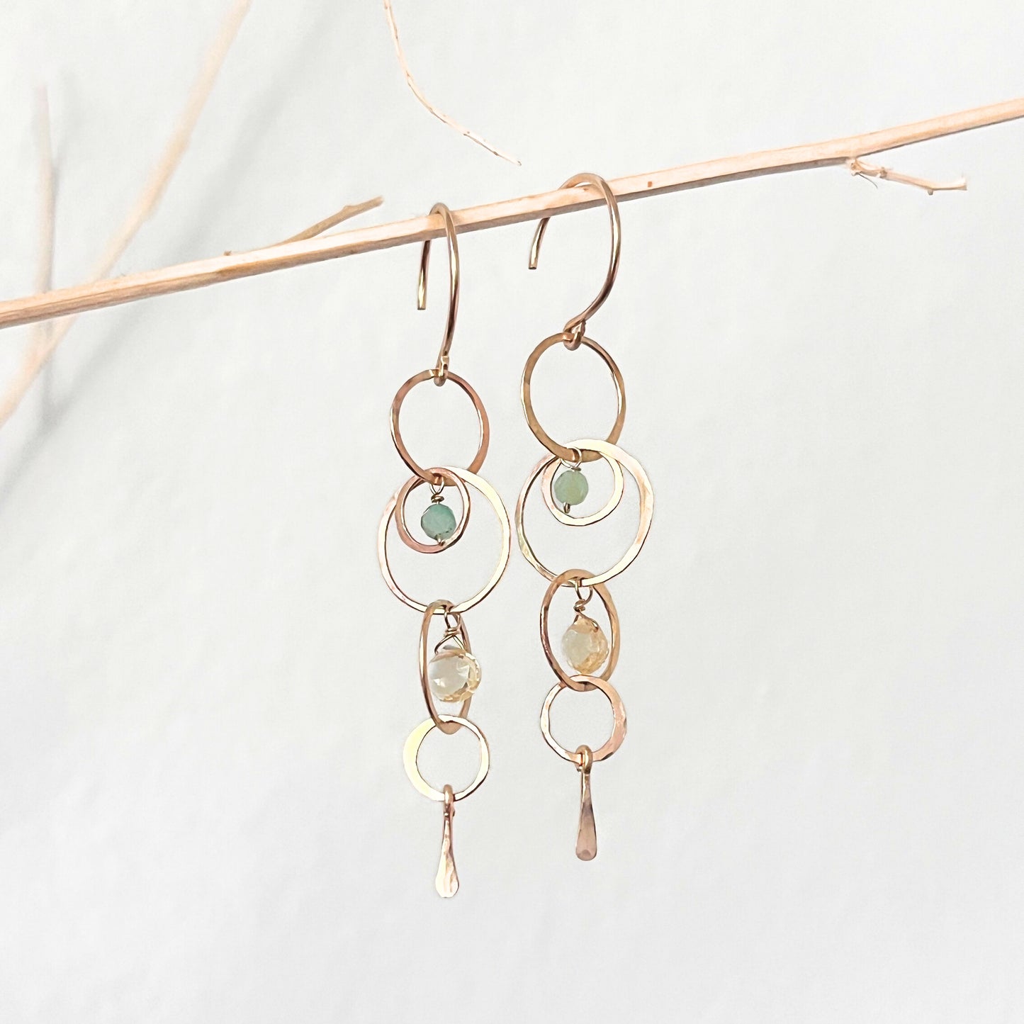 Celestial Orb Drop Earrings w/ Citrine and Chrysoprase