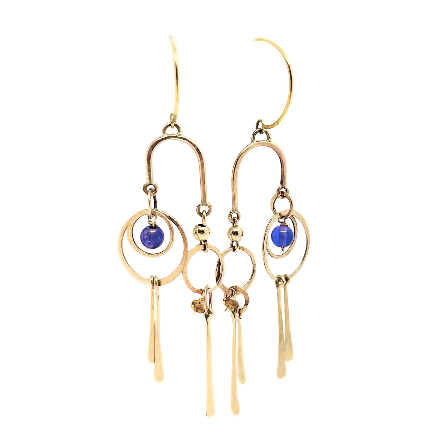 Floating Orbit Mobile Chime Earrings with Amethyst and Tourmaline