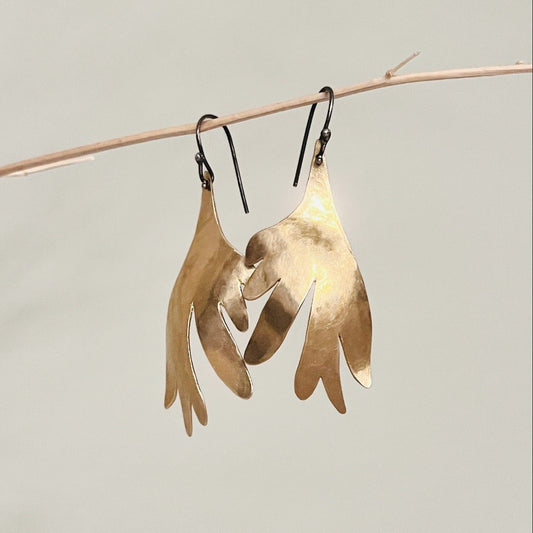Gold Staghorn Fern Earrings with Oxidized Sterling Silver