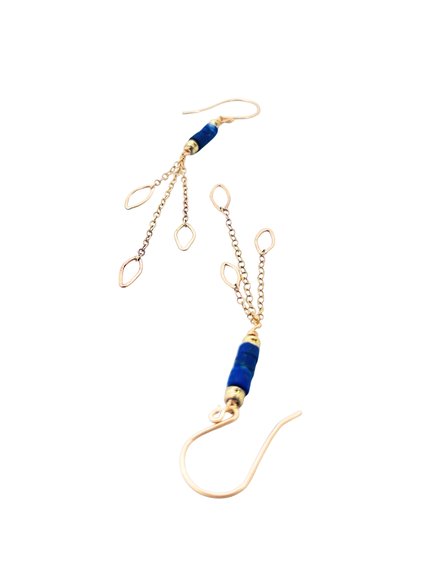 Lapis Heishi Leaf Trio Chain Earring