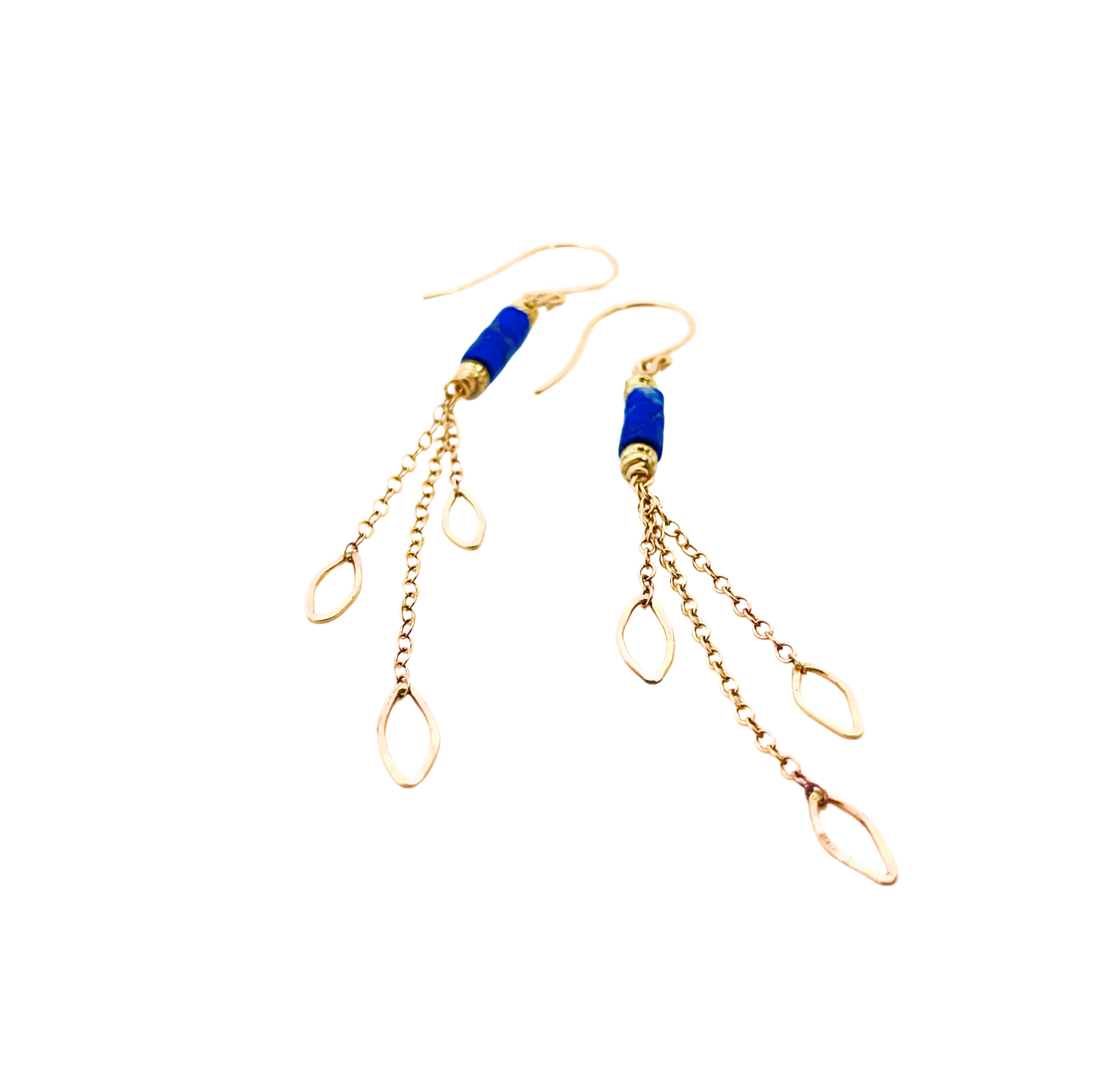 Lapis Heishi Leaf Trio Chain Earring