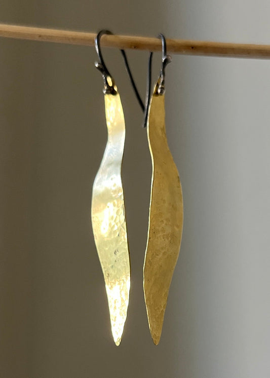 Gold Willow Leaf Earrings with Oxidized Silver