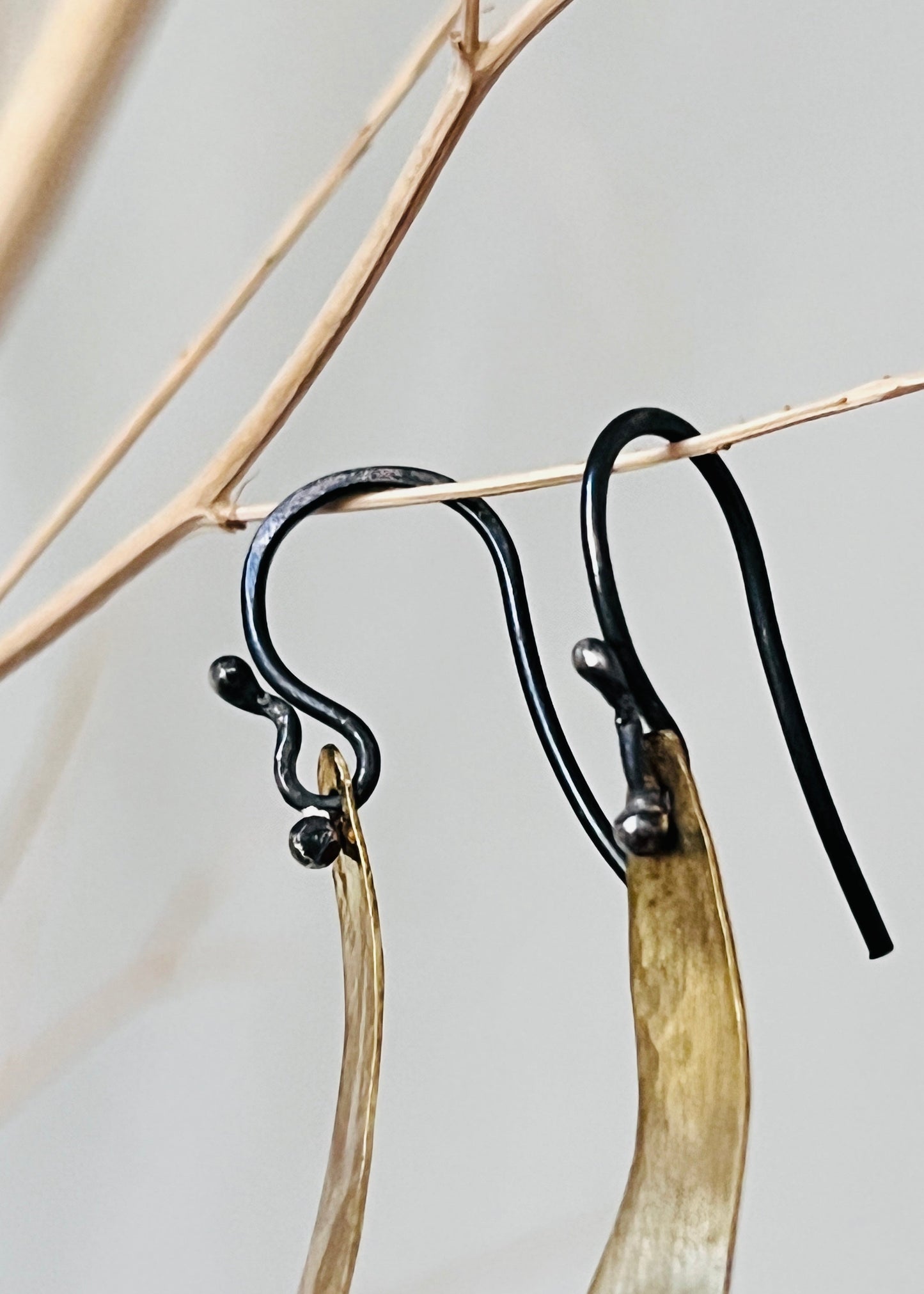 Gold Willow Leaf Earrings with Oxidized Silver