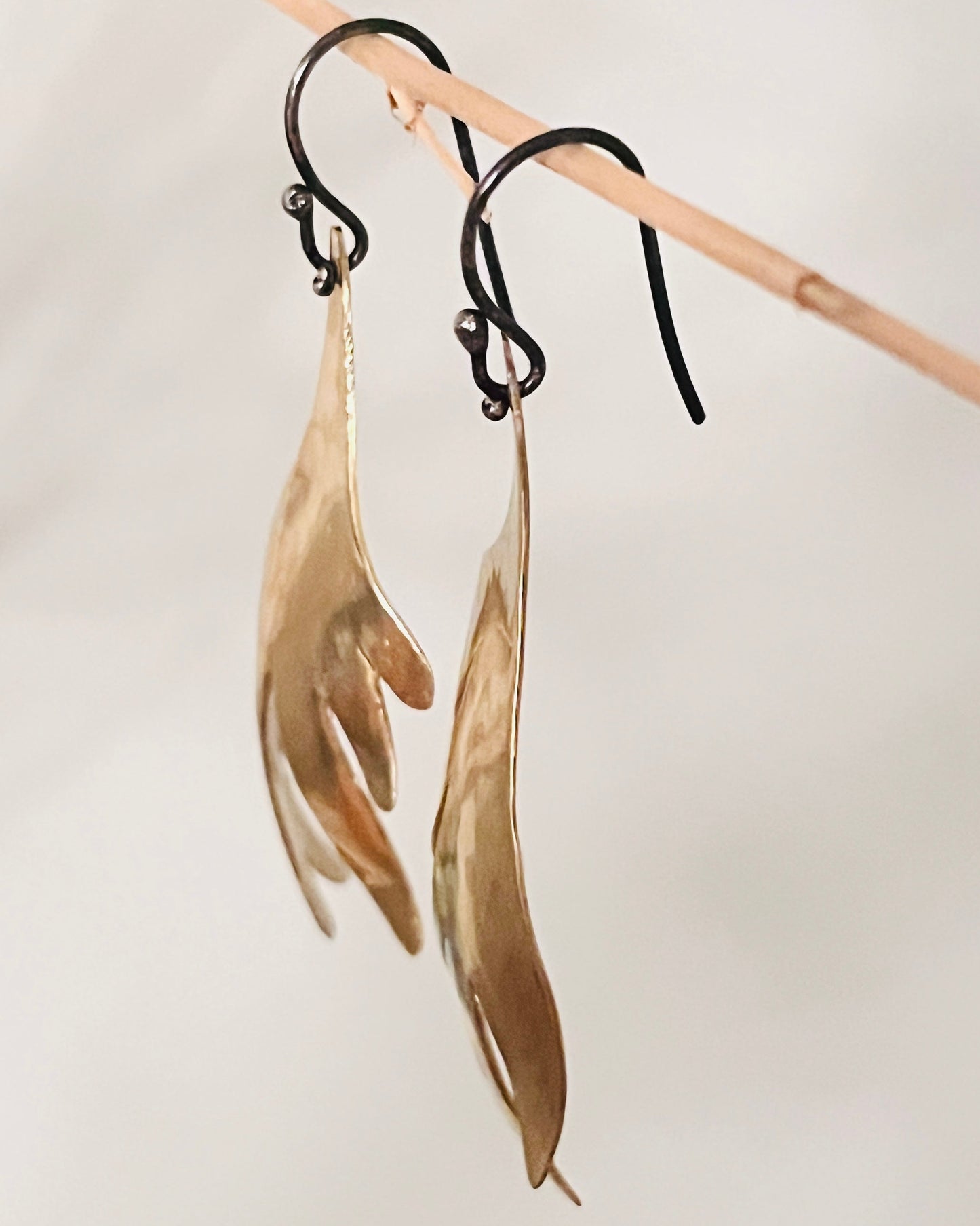 Gold Staghorn Fern Earrings with Oxidized Sterling Silver