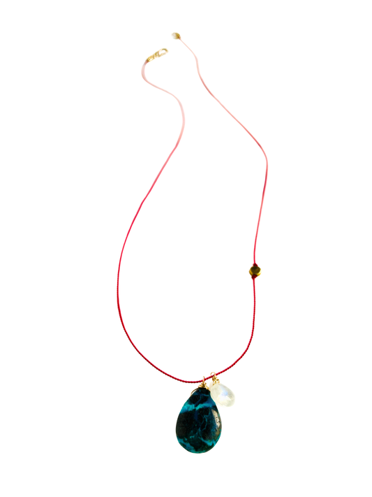 Turquoise and Moonstone Silk Cord Necklace