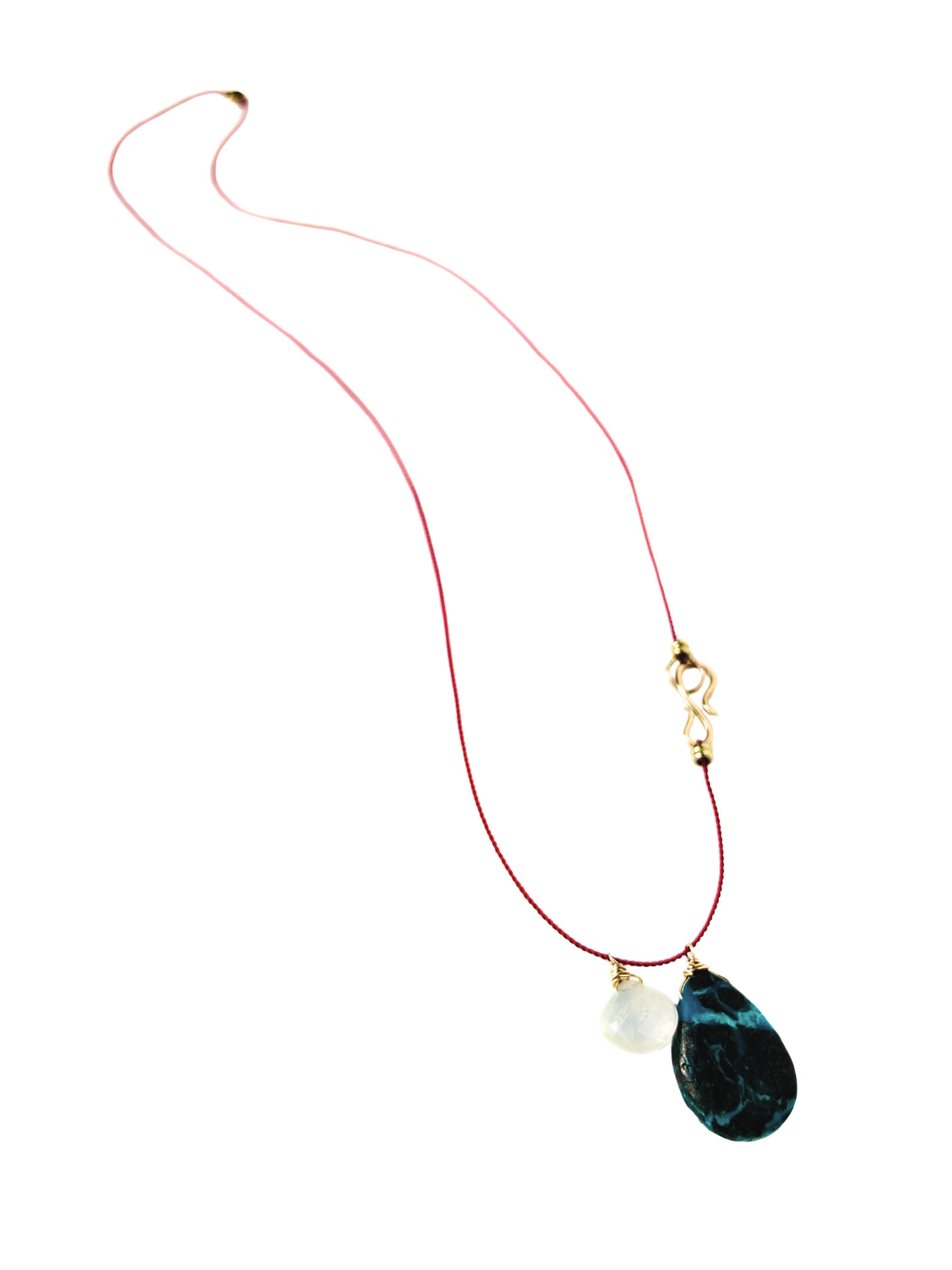 Turquoise and Moonstone Silk Cord Necklace