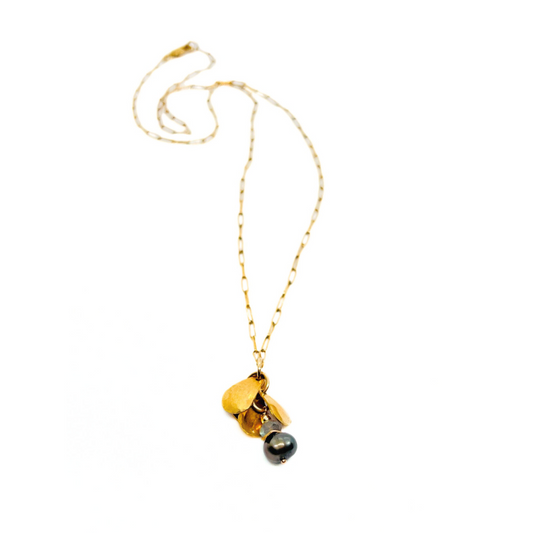 Peacock Freshwater Pearl + Faceted Labradorite Petal Necklace