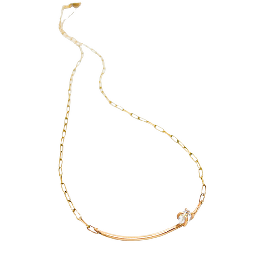 Herkimer Diamond Curved Bar Necklace