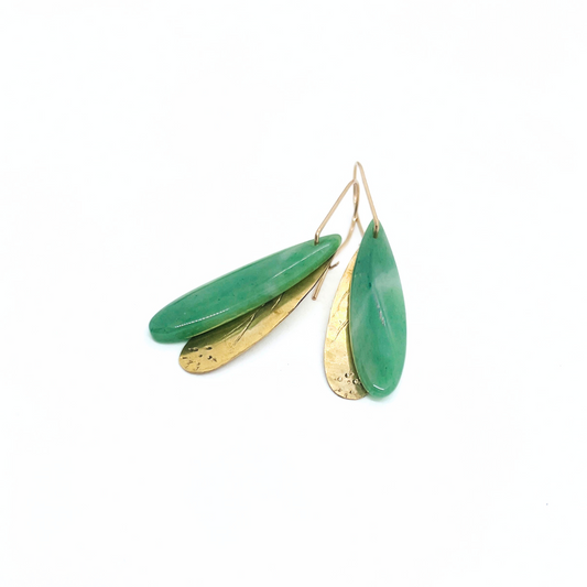 Brazilian Green Jade and Brass Drop Earrings
