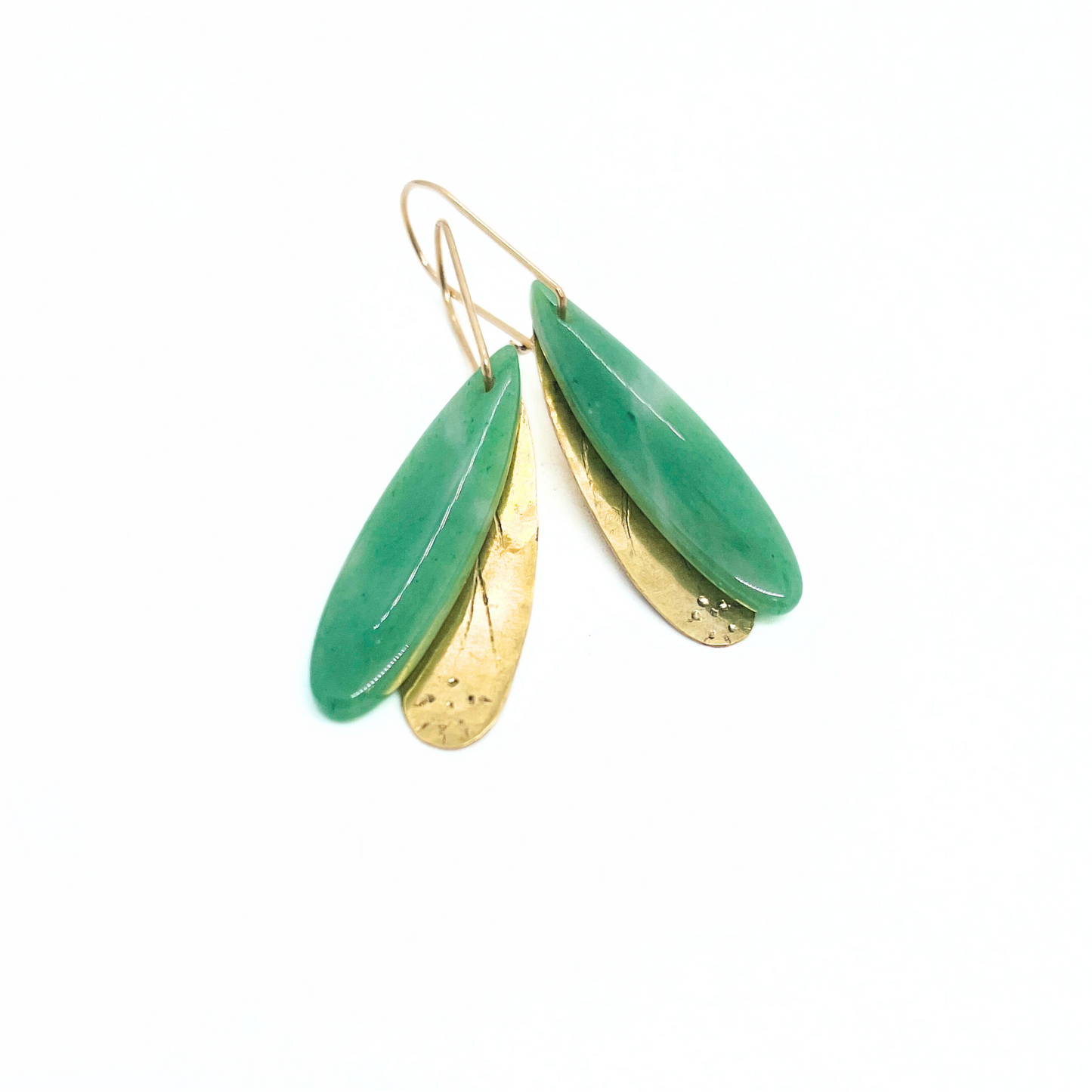 Brazilian Green Jade and Brass Drop Earrings