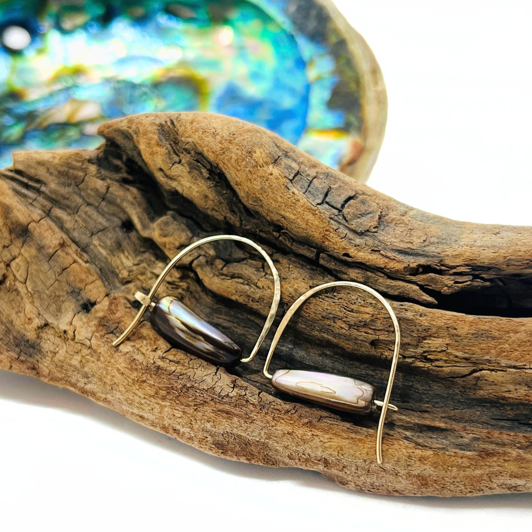 Abalone Shell Triangular Nugget Arc Earring