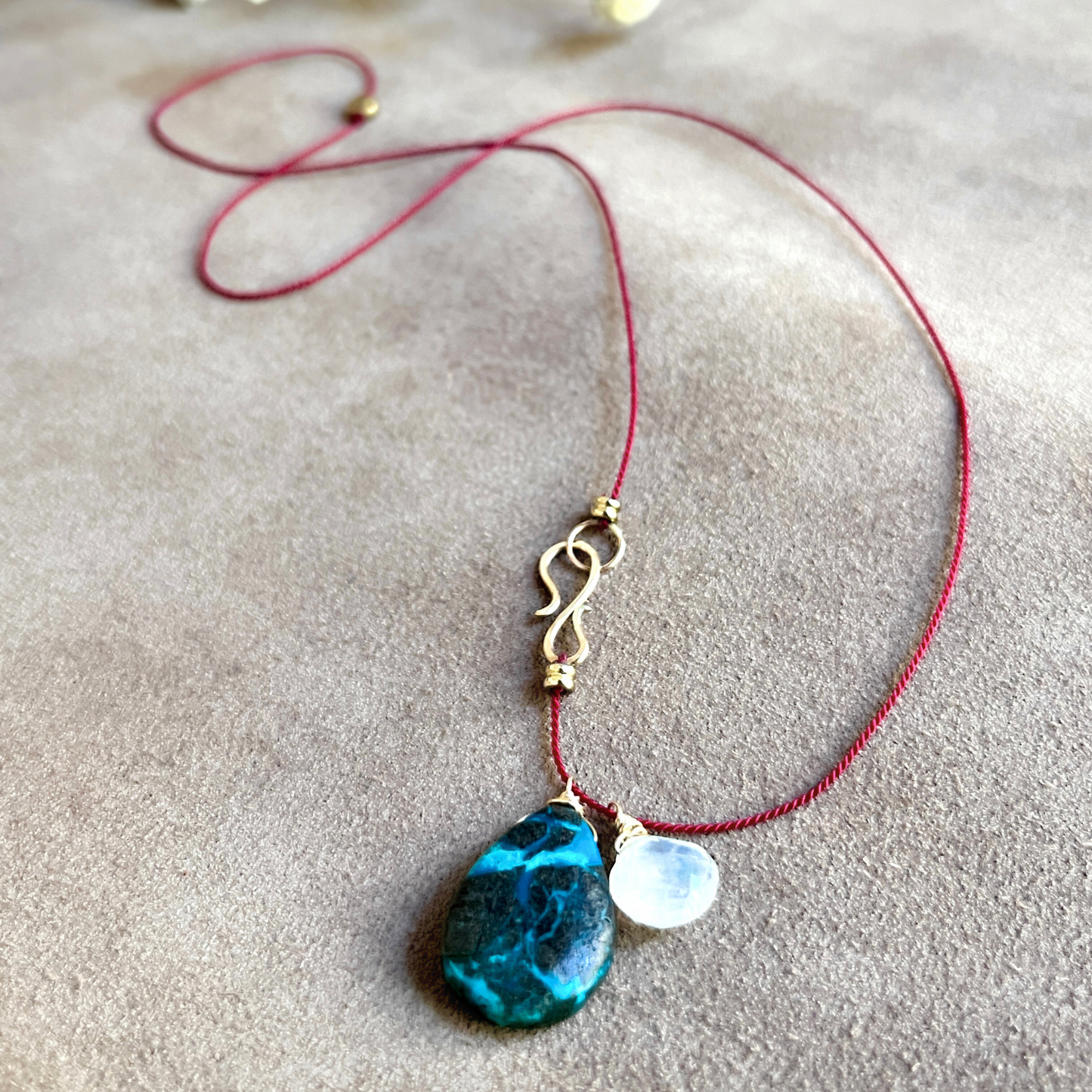 Turquoise and Moonstone Silk Cord Necklace