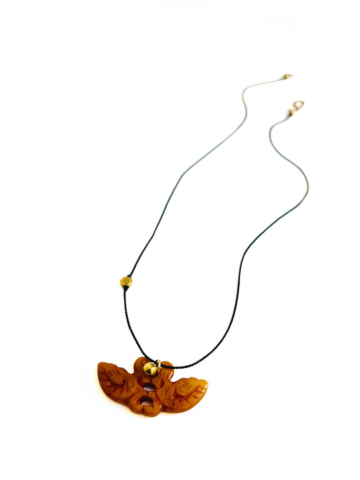 Carved Quartz Love Bird and Silk Cord Necklace
