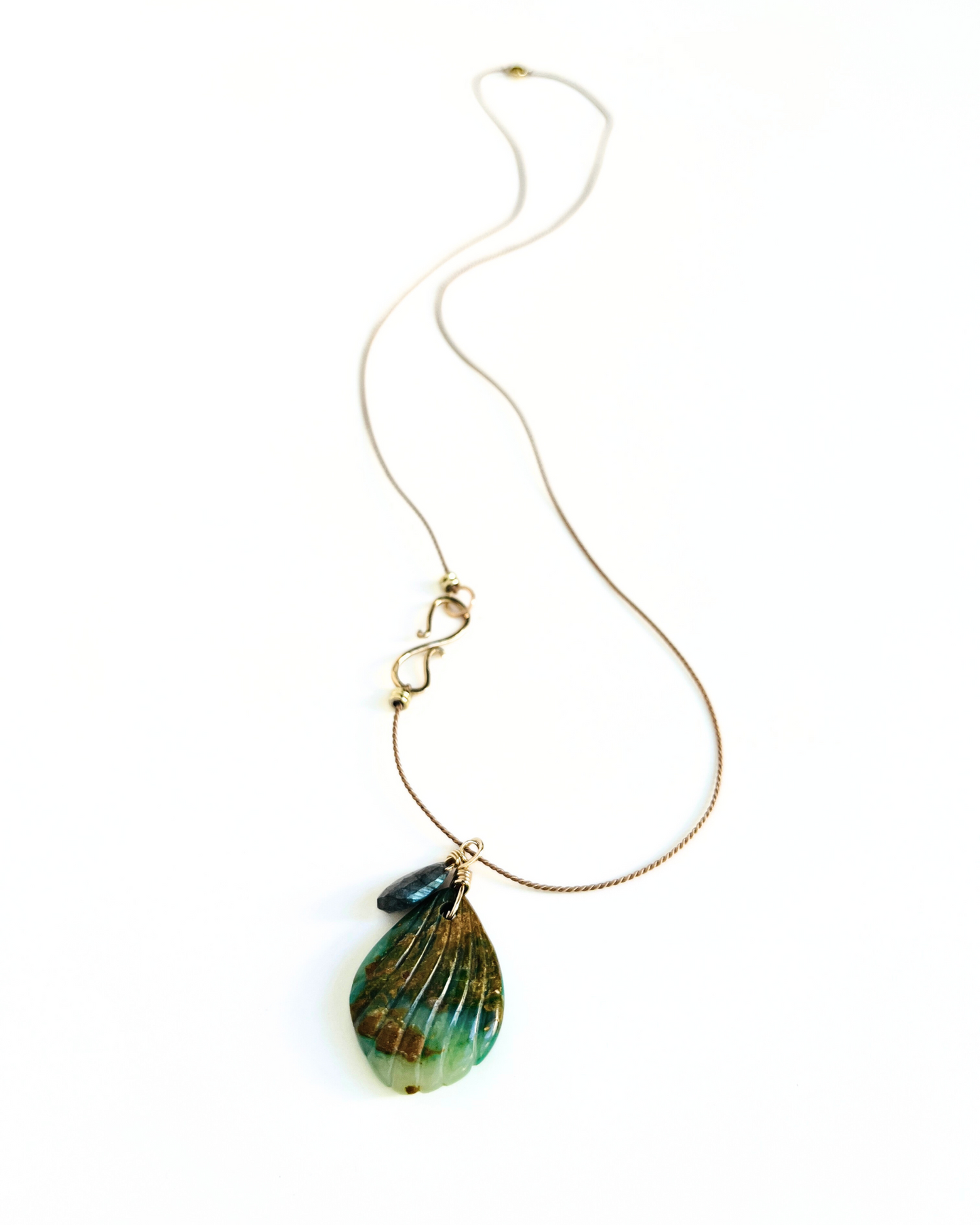 Carved Peruvian Opal with Labradorite Silk Cord Necklace