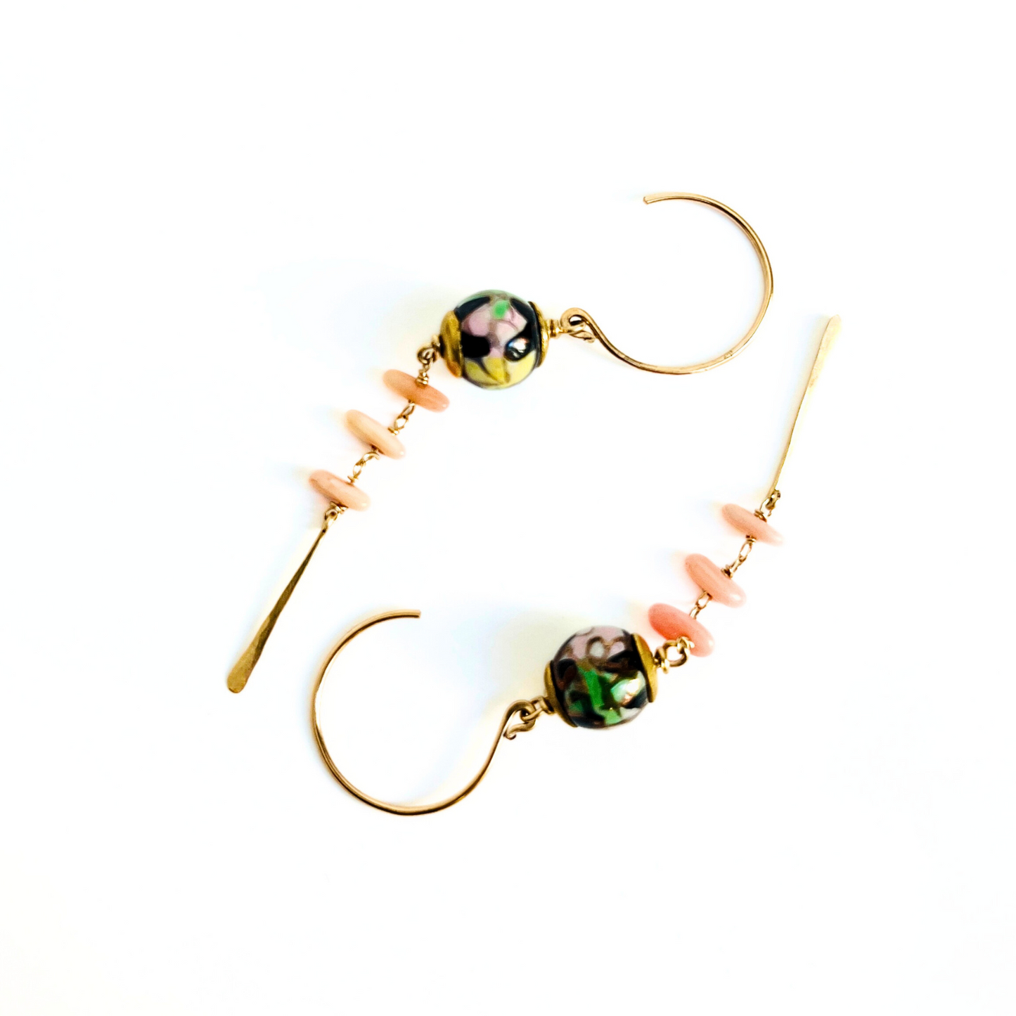Floral Ceramic Bead with Pink Coral Earrings