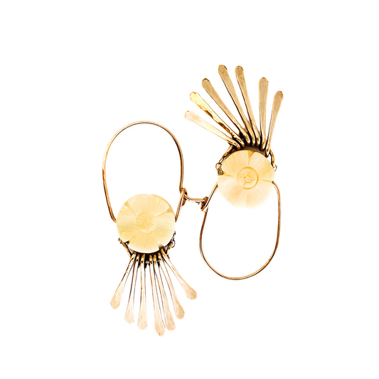 Gold Fringe with Carved Flower Earring