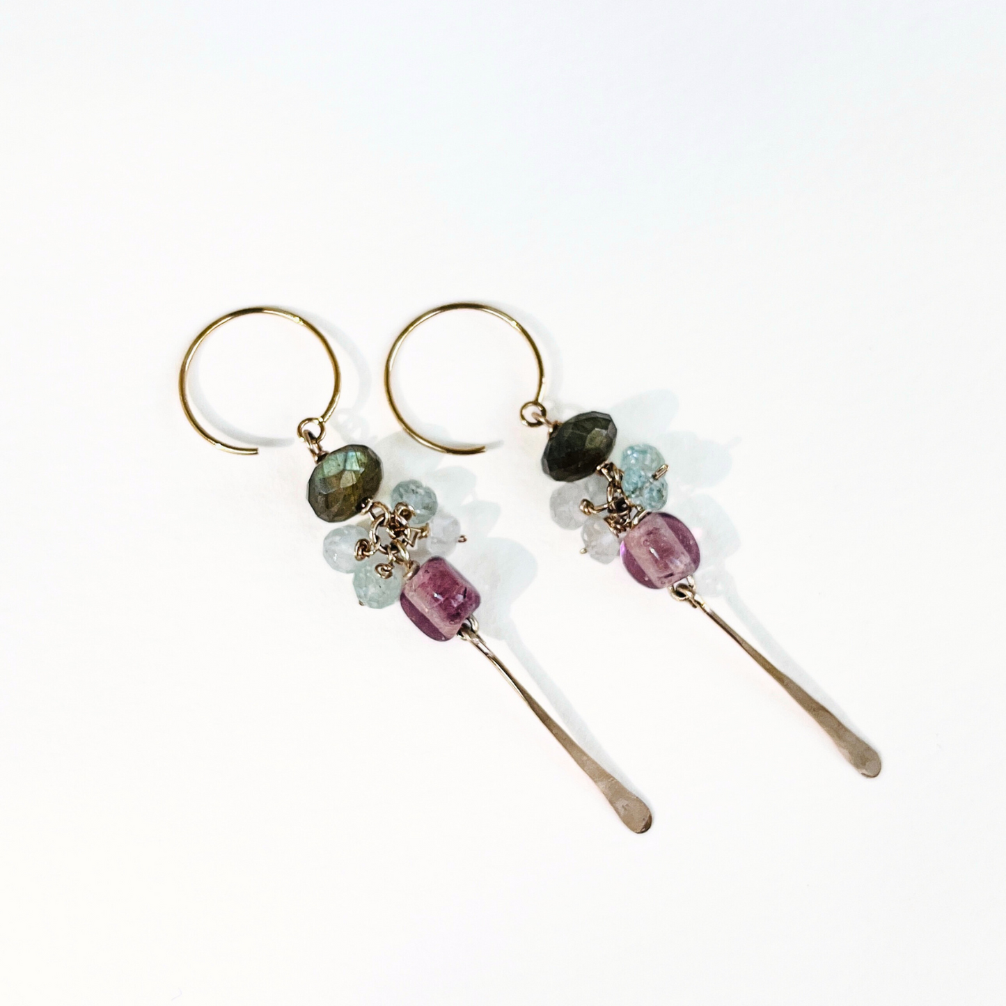 Labradorite, Vintage Glass, Aquamarine & Moonstone Drop Earring