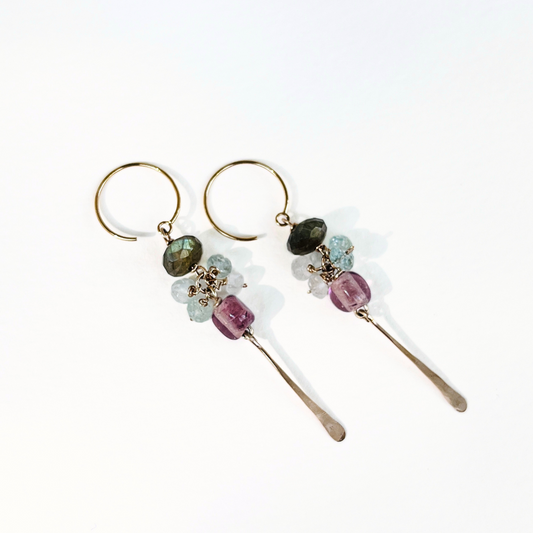 Labradorite, Vintage Glass, Aquamarine & Moonstone Drop Earring