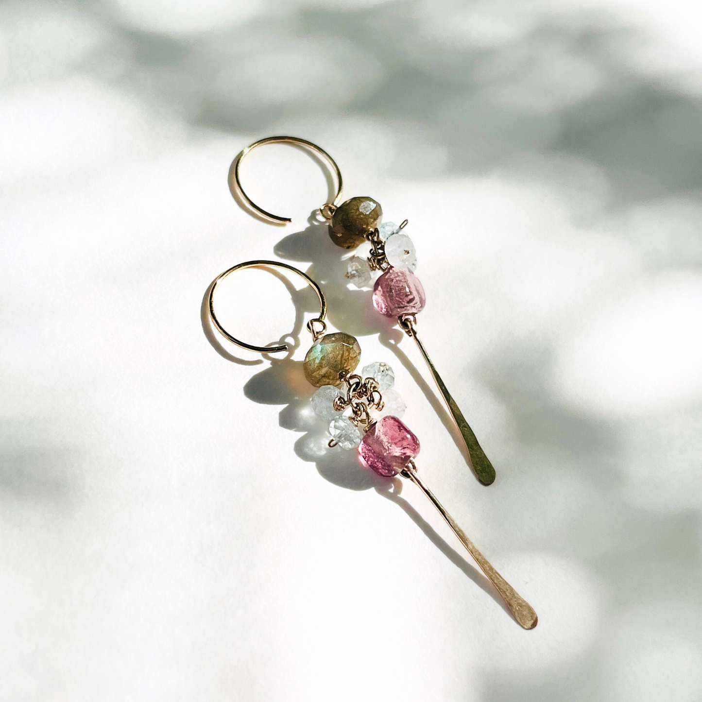 Labradorite, Vintage Glass, Aquamarine & Moonstone Drop Earring