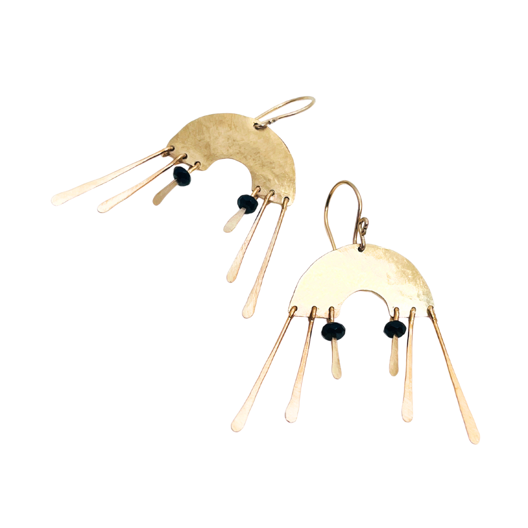 Gold Rainbow Chime Earring with Black Jasper