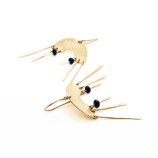 Gold Rainbow Chime Earring with Black Jasper