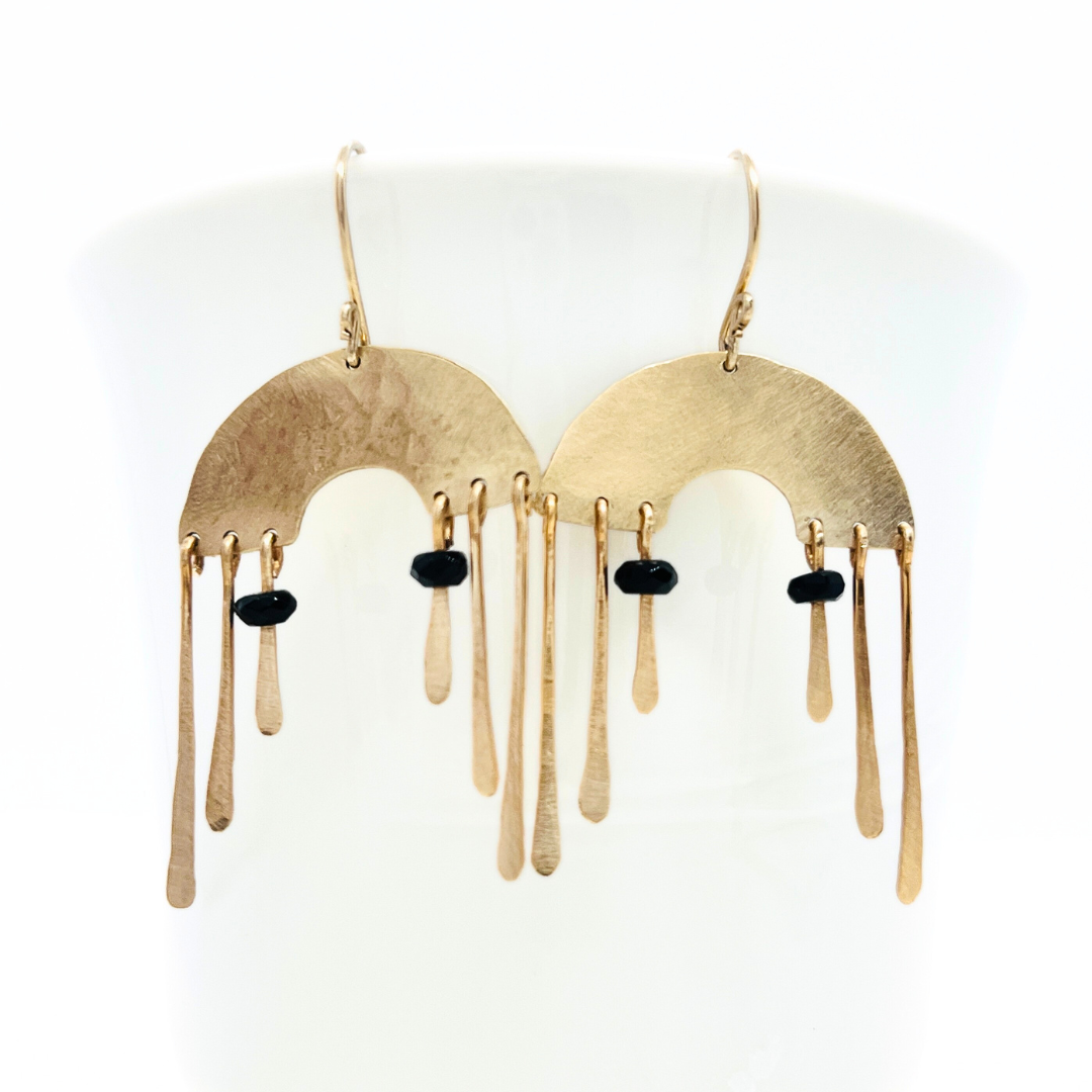 Gold Rainbow Chime Earring with Black Jasper