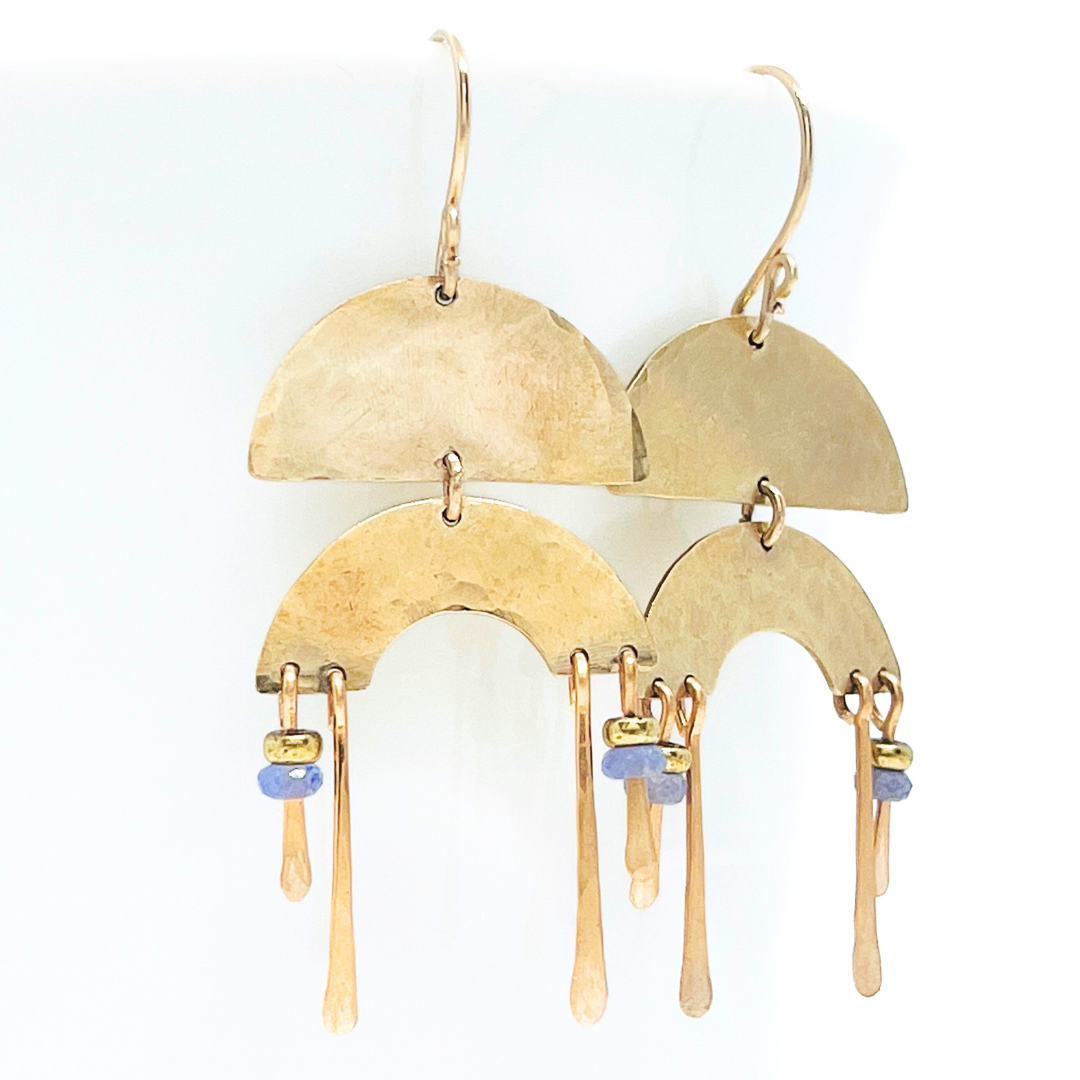 Gold Moon Chime Duo Earrings with Tanzanite