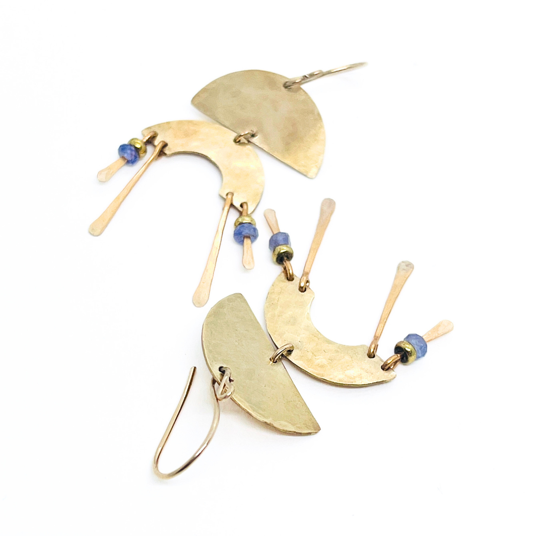 Gold Moon Chime Duo Earrings with Tanzanite