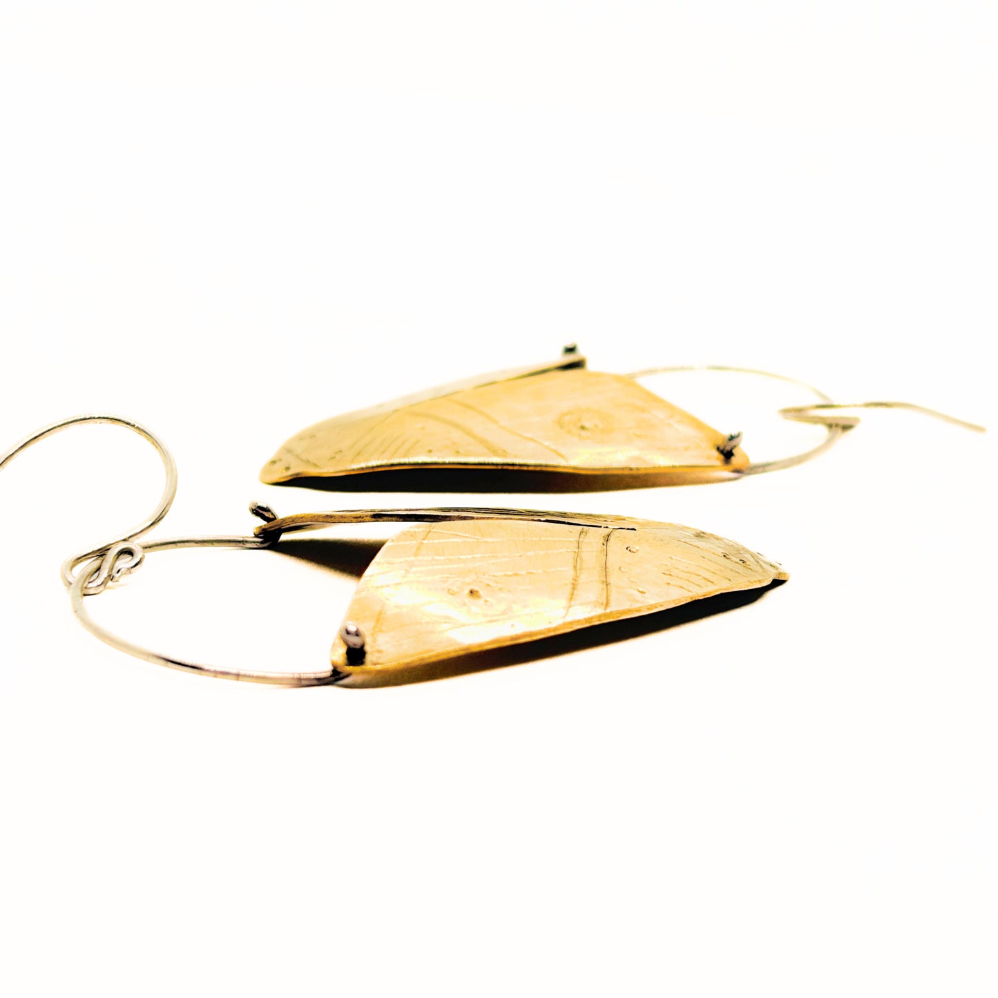 Hand Forged and Etched Brass Moth Earrings