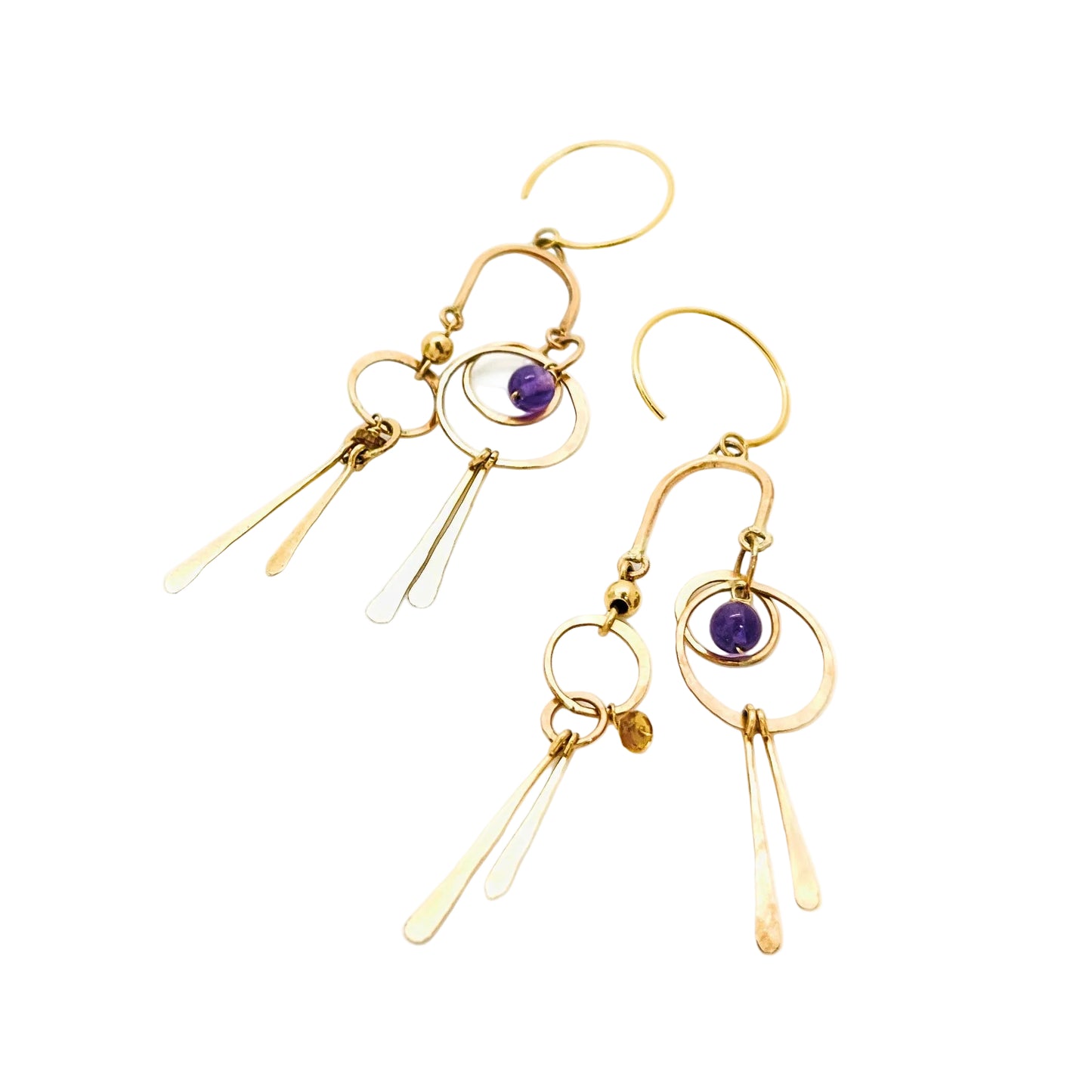 Floating Orbit Mobile Chime Earrings with Amethyst and Tourmaline