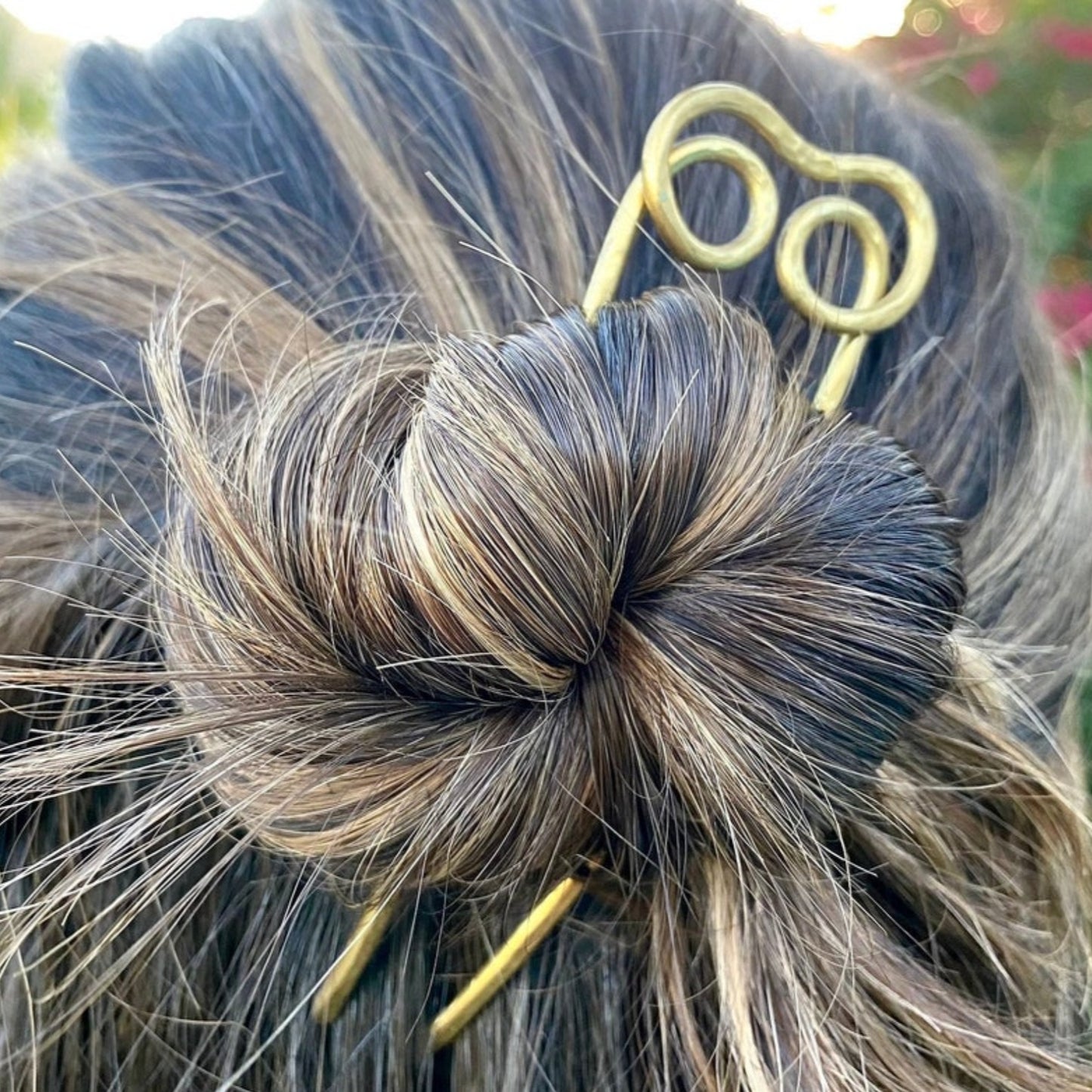 Double Loop Hammered Brass Hair Pin