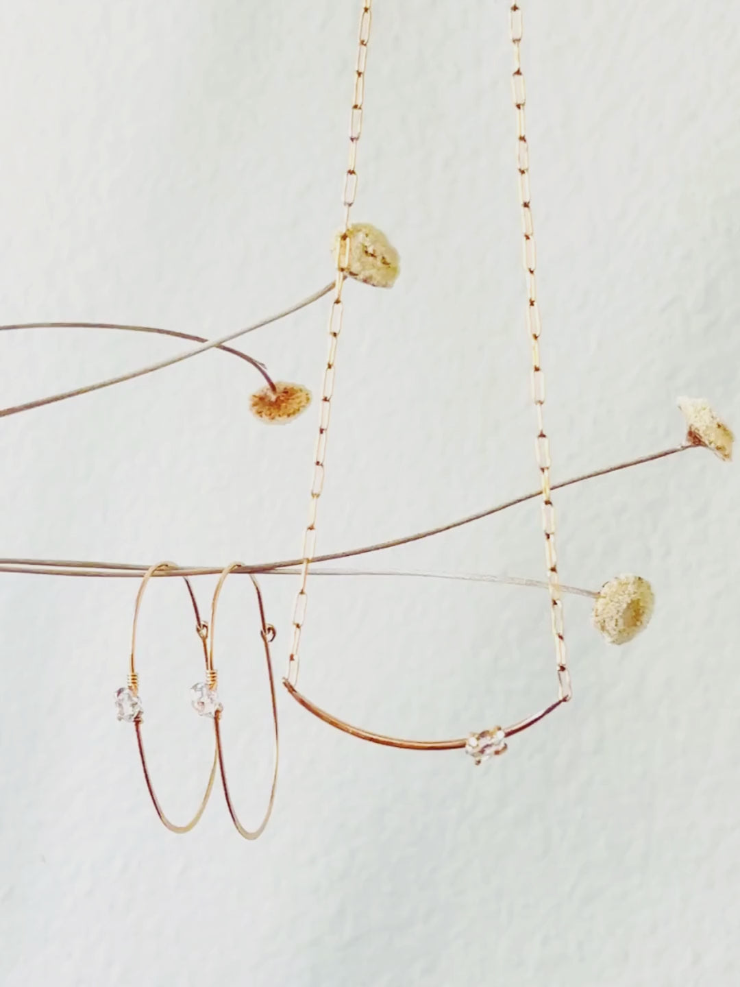 herkimer diamond bar necklace shown with the herkimer diamond oval earrings 